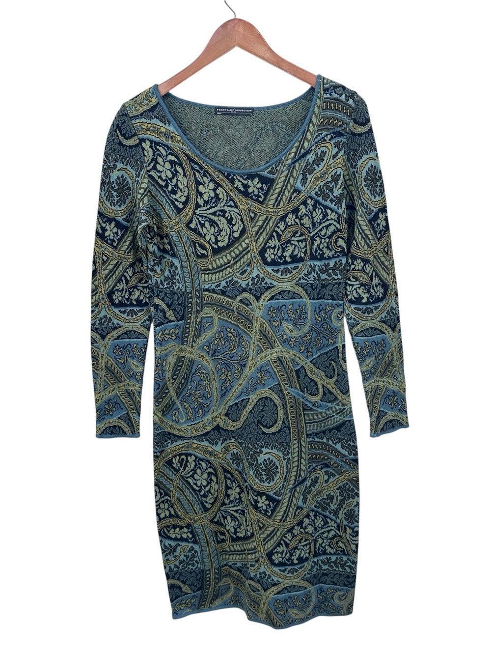 PERUVIAN CONNECTION Dress Kashmiri Pima Cotton Paisley Knit Sheath